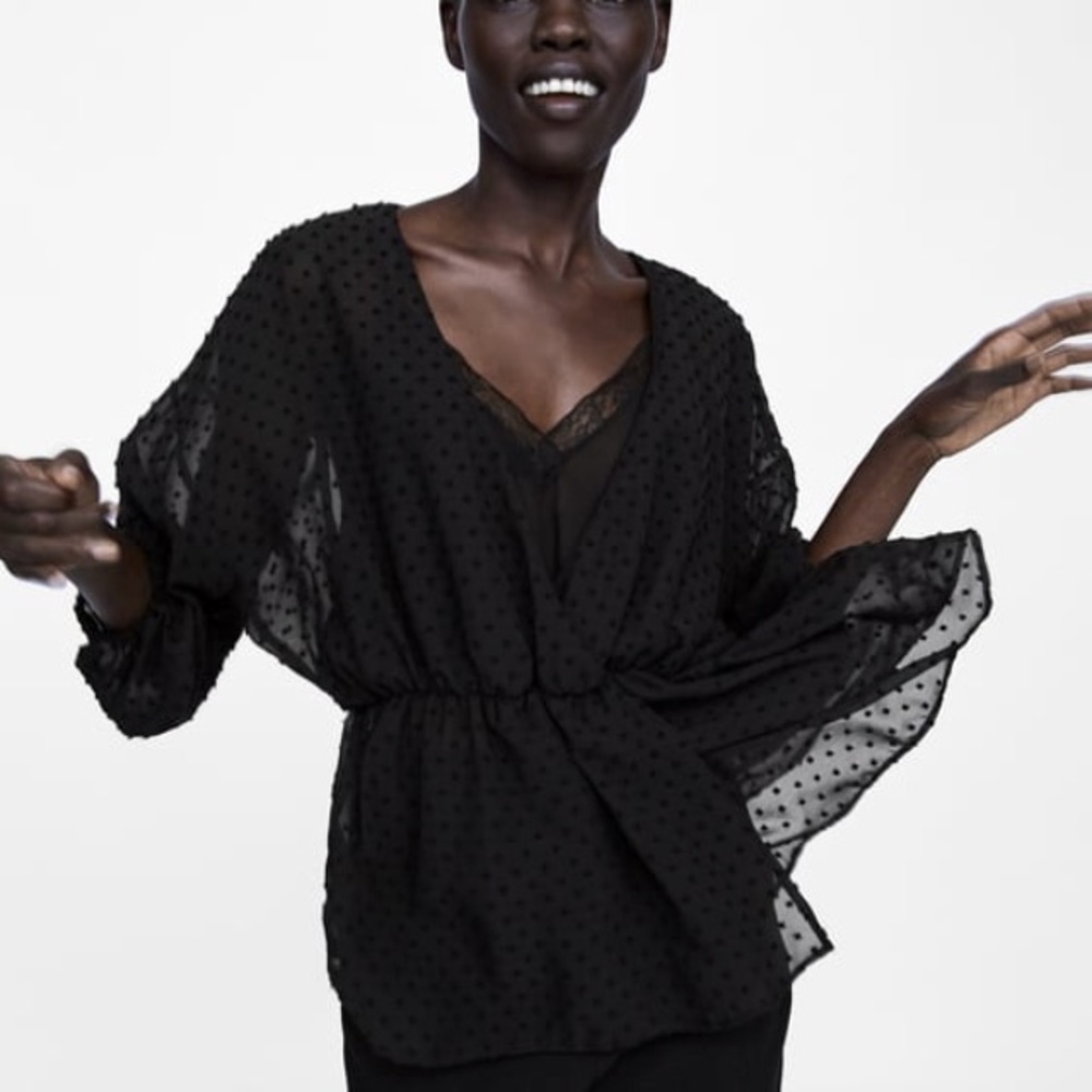 Zara Swiss Dot Black Blouse